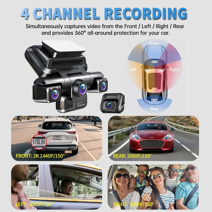 4K 4 Channel Car Dash Cam WiFi GPS 128GB
