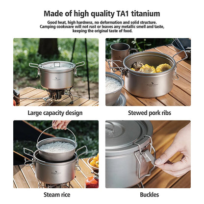 Portable Titanium Camping Pot 2L Rice Soup Cooker