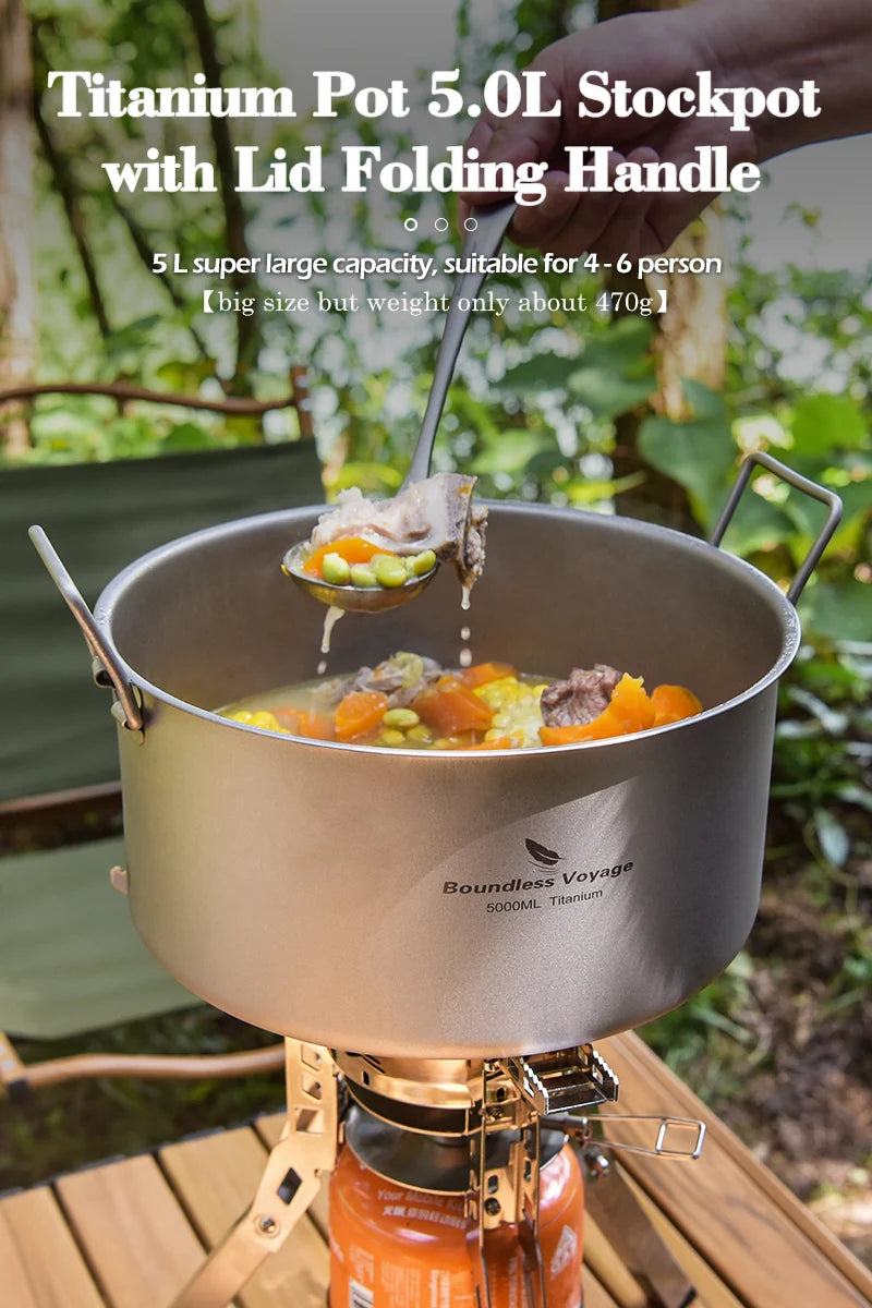 5L Titanium Camping Pot with Lid and Folding Handles