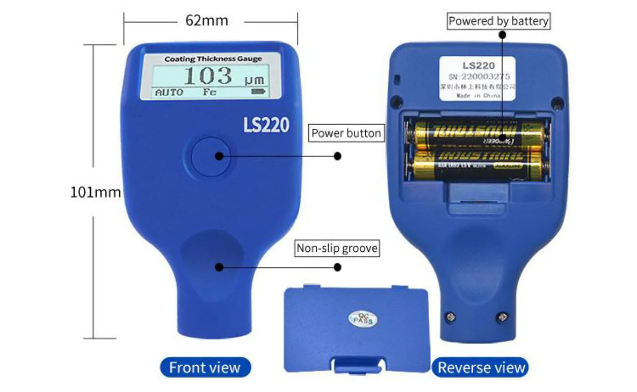 Paint Coating Thickness Tester 0–2000μm with LCD Display