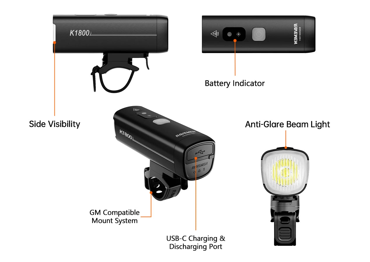 K1800 Bicycle Front Lamp for Day and Night Riding