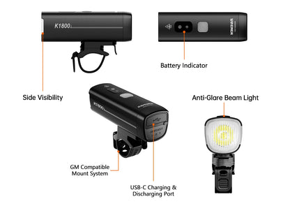 K1800 Bicycle Front Lamp for Day and Night Riding