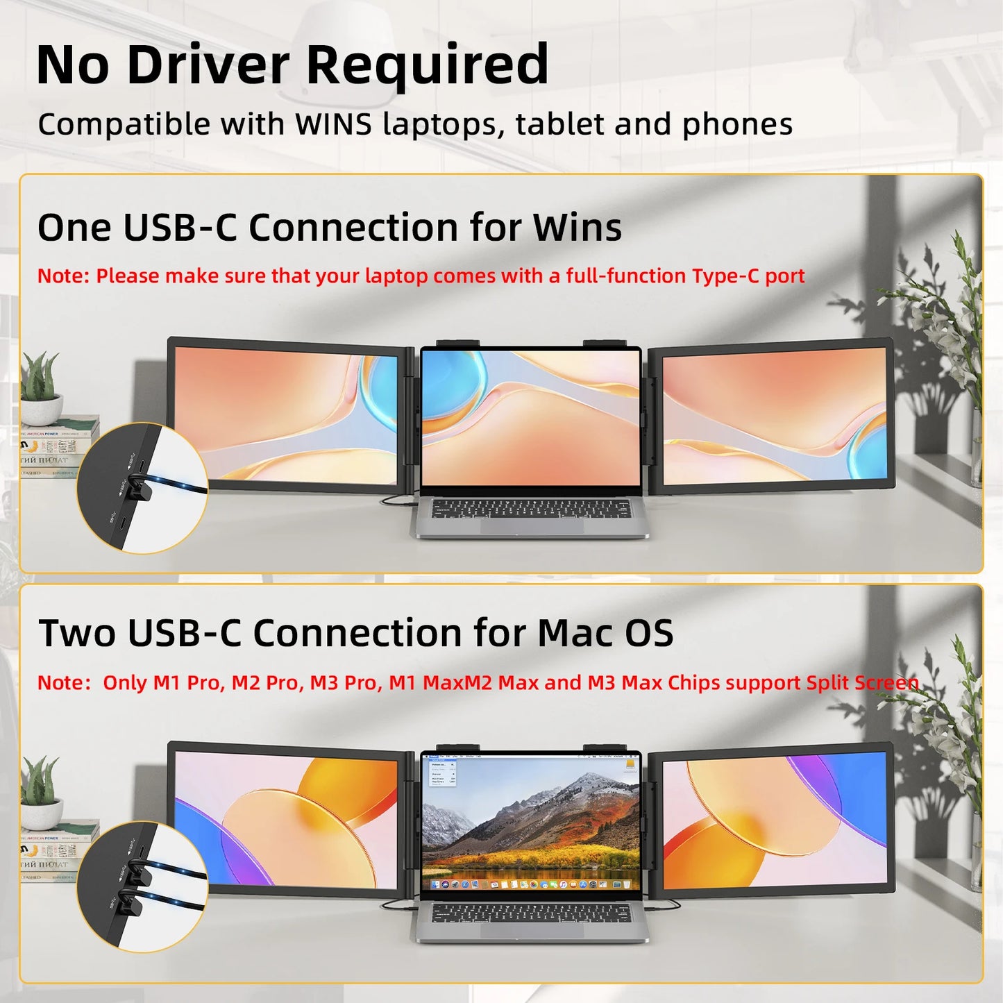 14 Inch Dual Portable Monitor 1080p IPS USB-C for Laptops
