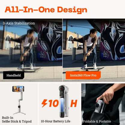 Insta360 Flow Pro Portable 3 Axis Gimbal with AI Tracking and Selfie Stick