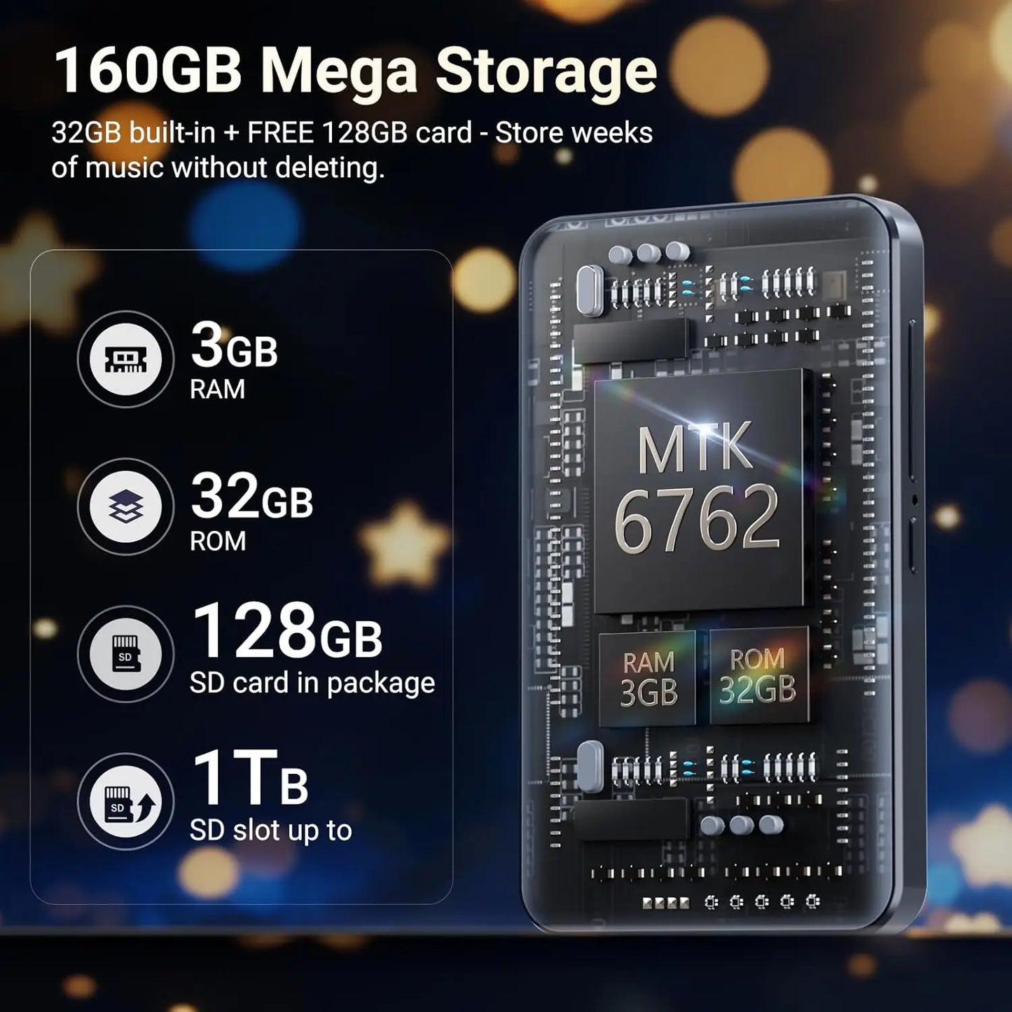 Android 13 MP3 MP4 Player 160GB with Speaker and WiFi