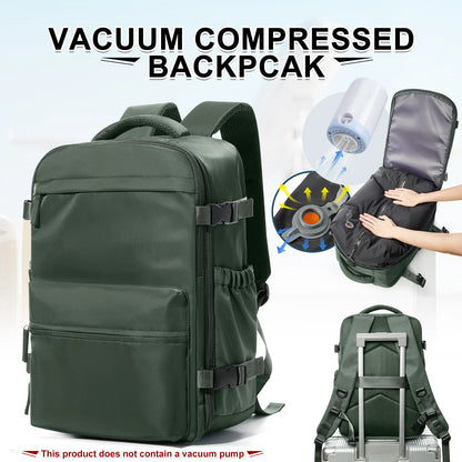 Lightweight Business Travel Backpack with Compression Straps Green
