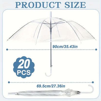 Bulk 20 Clear Party Umbrellas with J Hook Handles