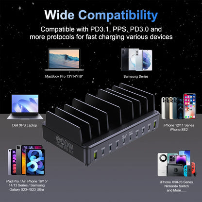 600W Multi USB Fast Charging Station with 10 Ports