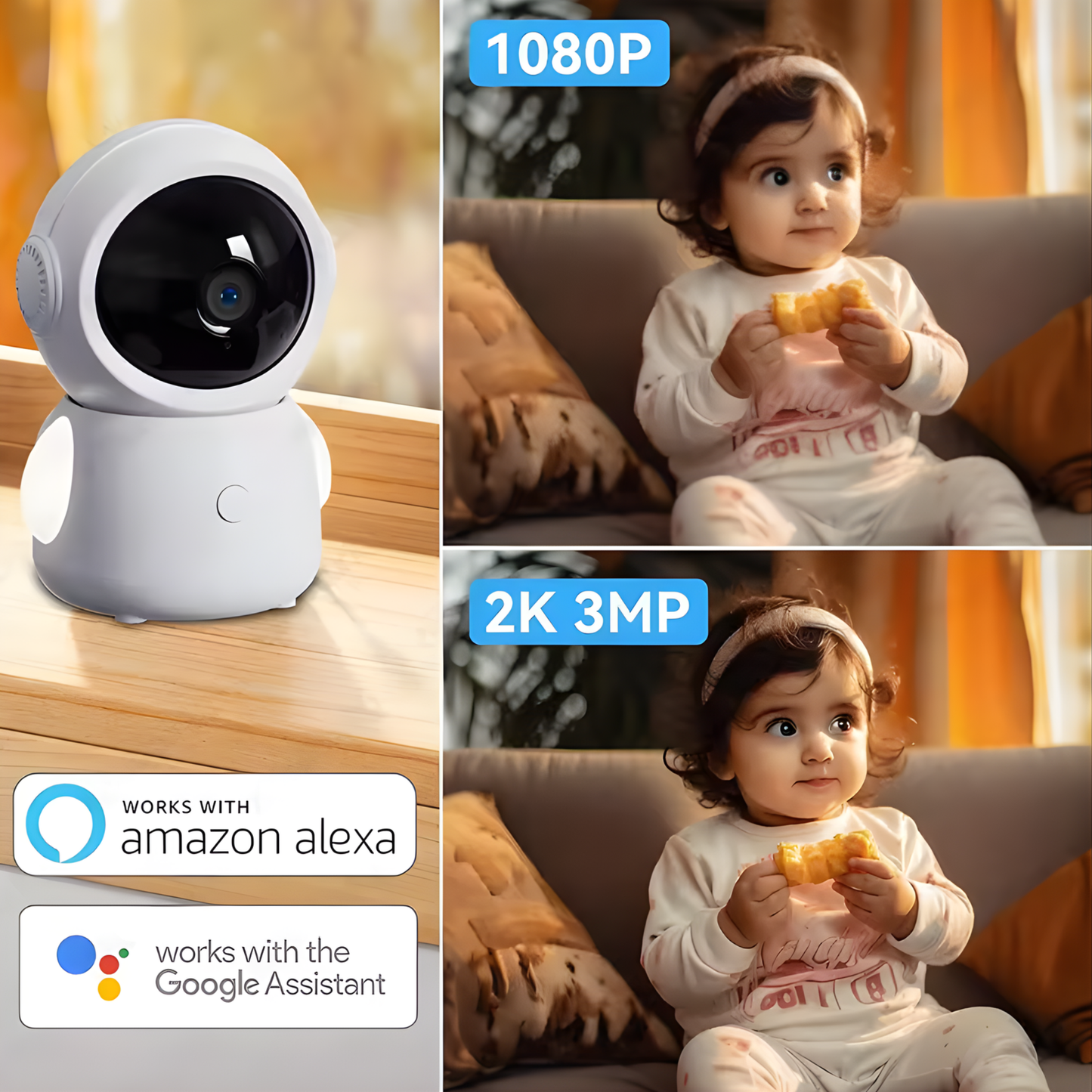 2K WiFi Baby Monitor Dual Camera Split Screen Display