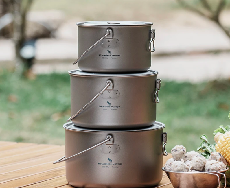 Portable Titanium Cooking Pot Set for Outdoor Camping