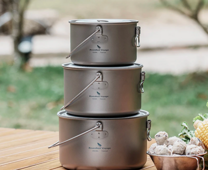 Portable Titanium Cooking Pot Set for Outdoor Camping