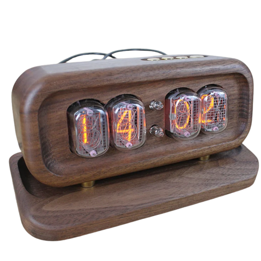 Vintage Glow Digital Tube Clock with Solid Wood Base
