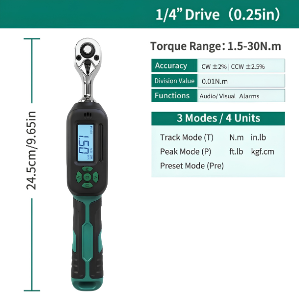 Digital Torque Wrench 1/4 Inch Drive LED Display 1.5-30Nm