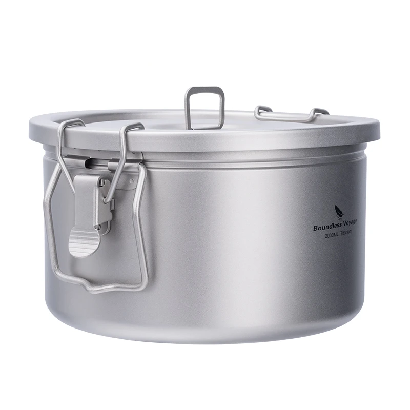 Portable Titanium Camping Pot 2L Rice Soup Cooker