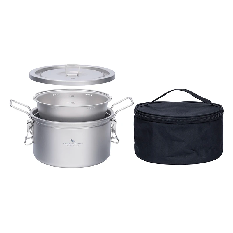 Portable Titanium Camping Pot 2L Rice Soup Cooker