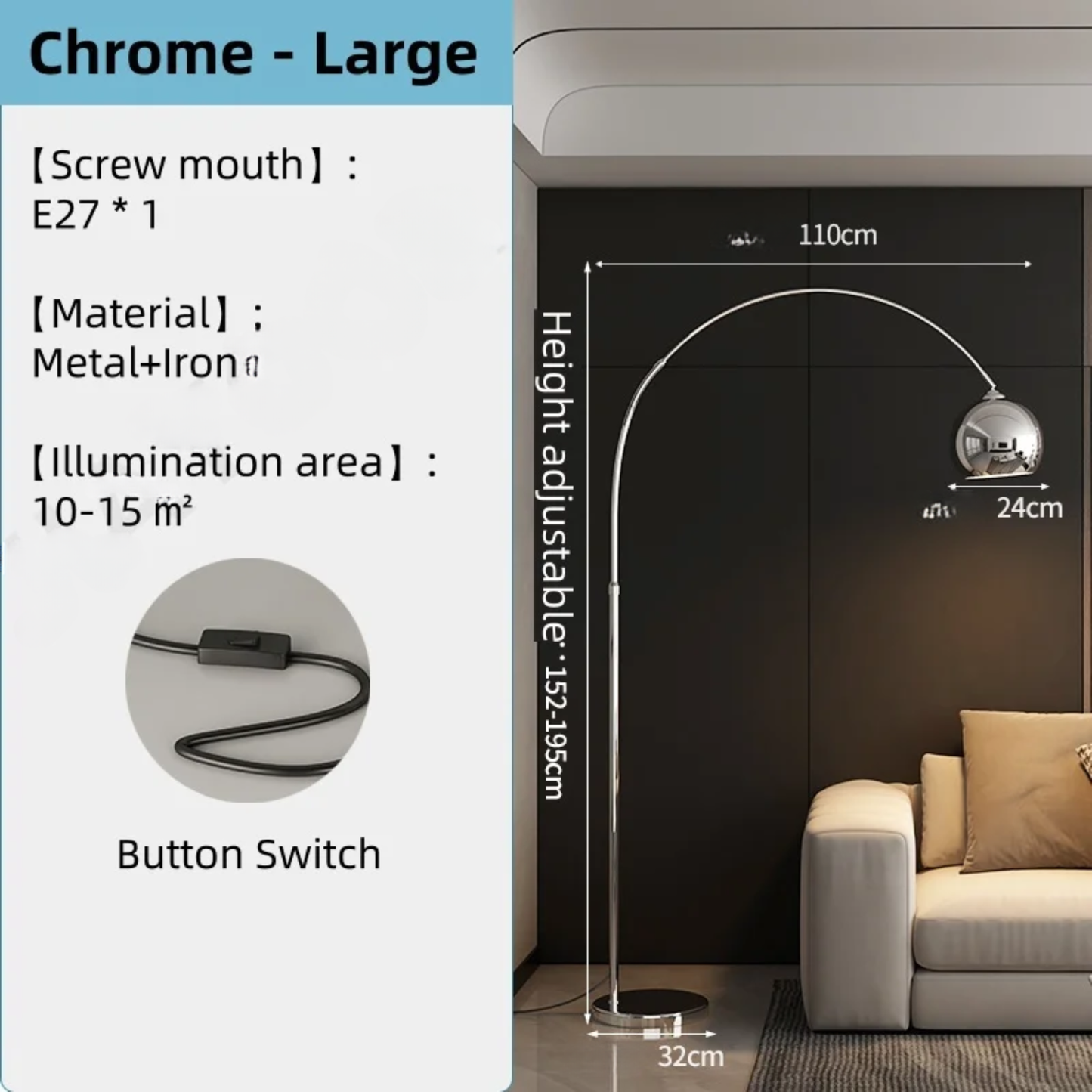 Living Room Adjustable Floor Lamp Warm LED