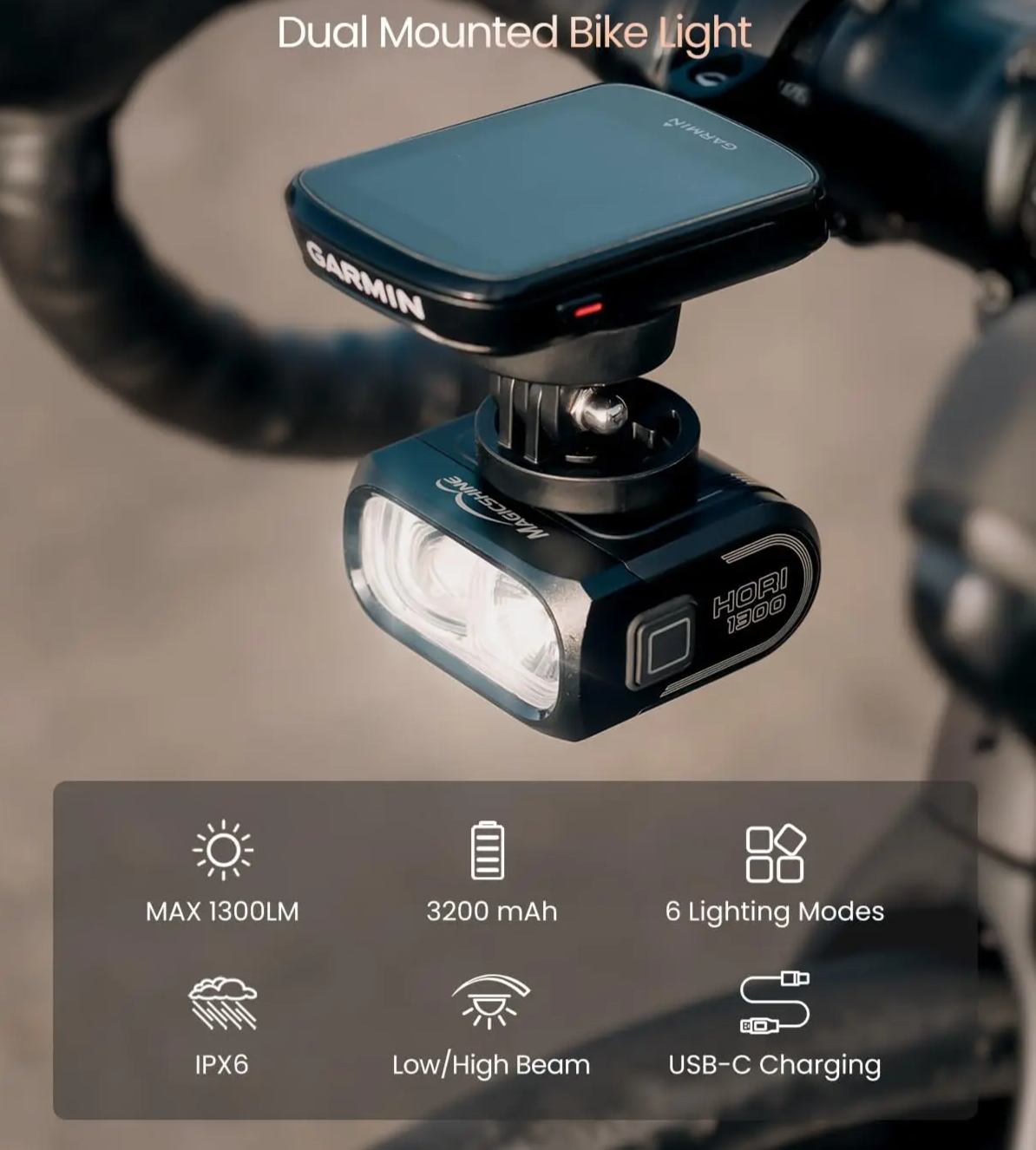 Dual Mounted Bike Light 1300LM with Cut Off Beam