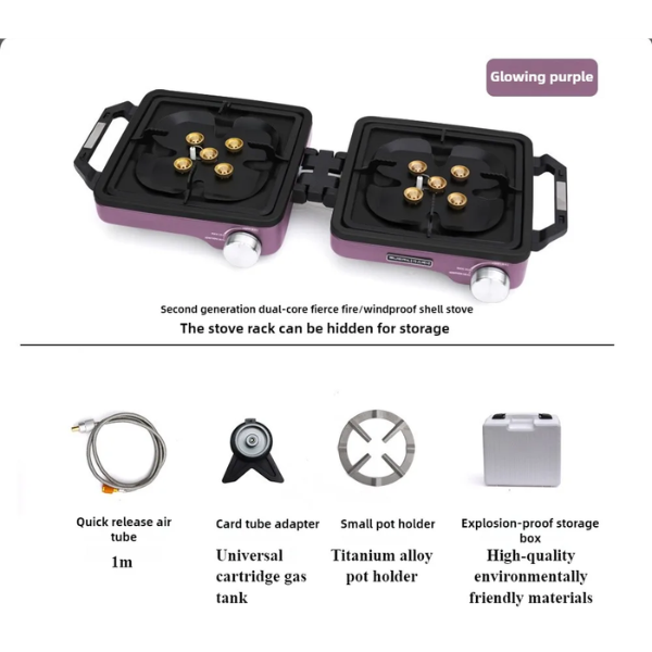 8800W Foldable Double Burner Camping Stove Purple