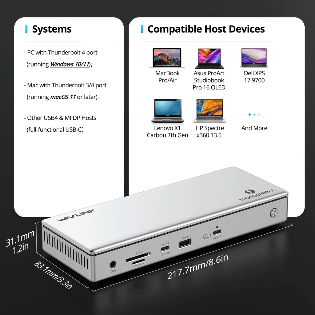 Thunderbolt 4 Docking Station Triple 4K Display with 96W Charging