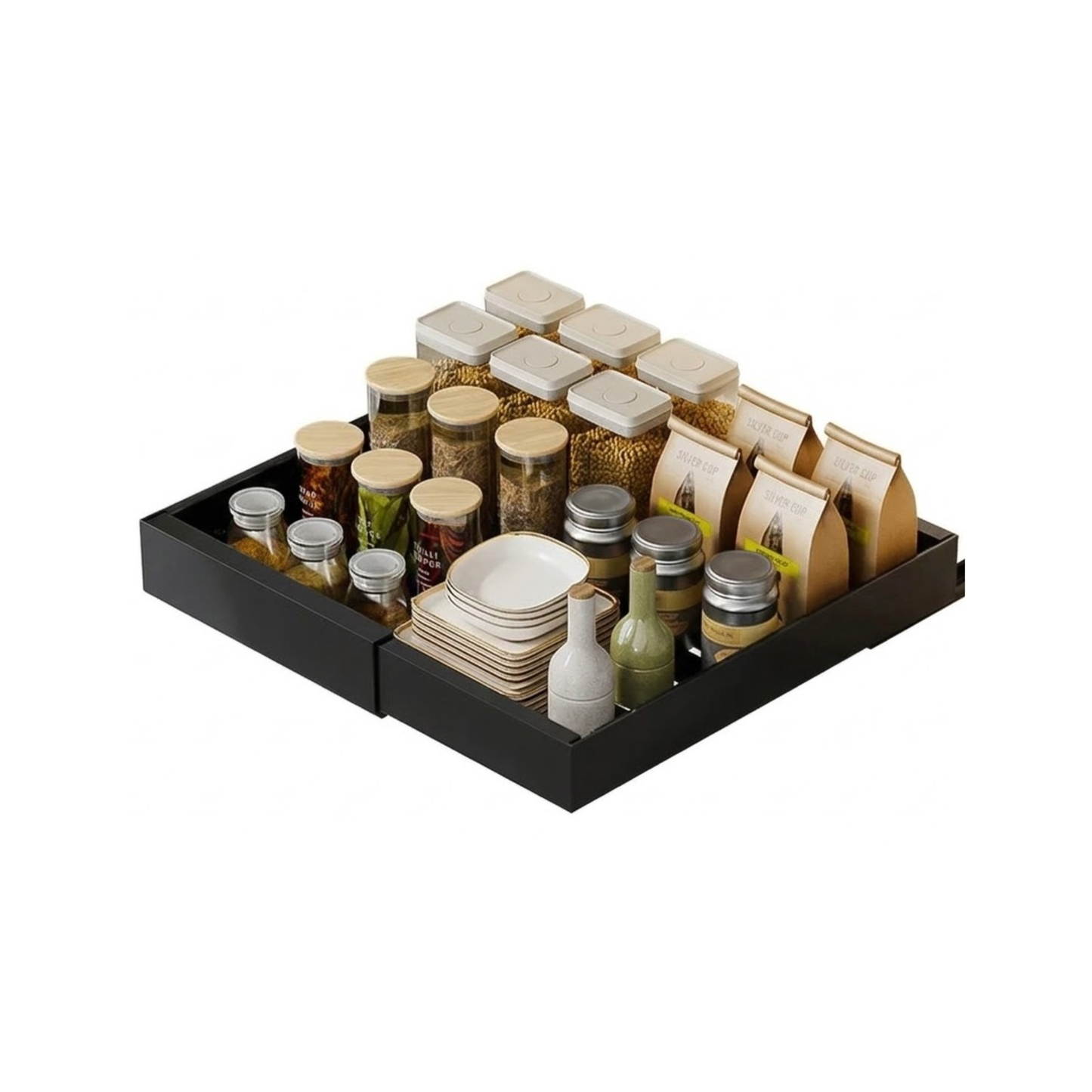 2 Pack 52cm Pull Out Cabinet Organizer Black
