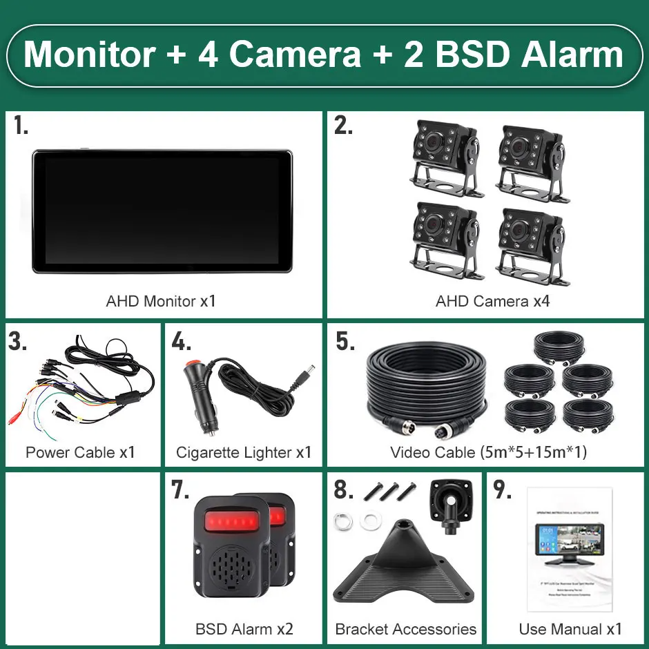 10.36" Blind Spot Radar Car DVR 4 Cameras