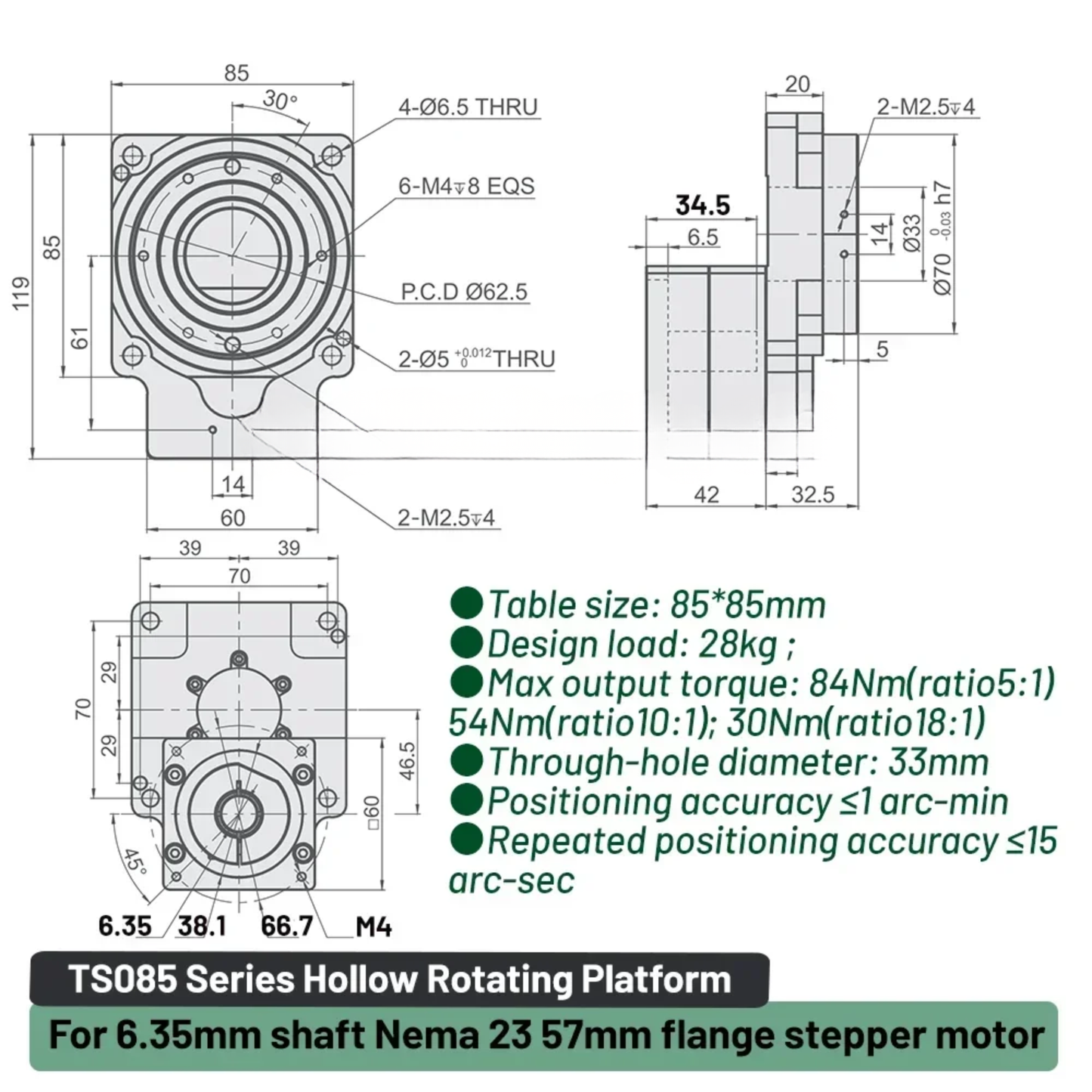 57mm Stepper Motor Rotary Table 5:1 Precision