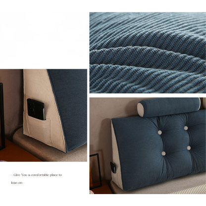 Blue Corduroy Triangle Headboard Pillow Backrest Cushion