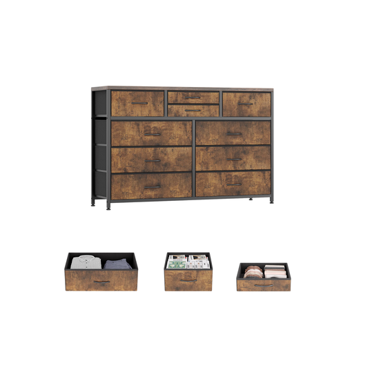 10 Drawer Fabric Dresser Storage Chest Brown