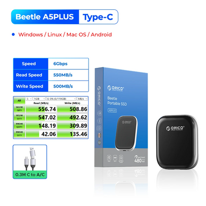 ORICO Beetle 2TB Portable SSD 5Gbps USB-C High-Speed Storage