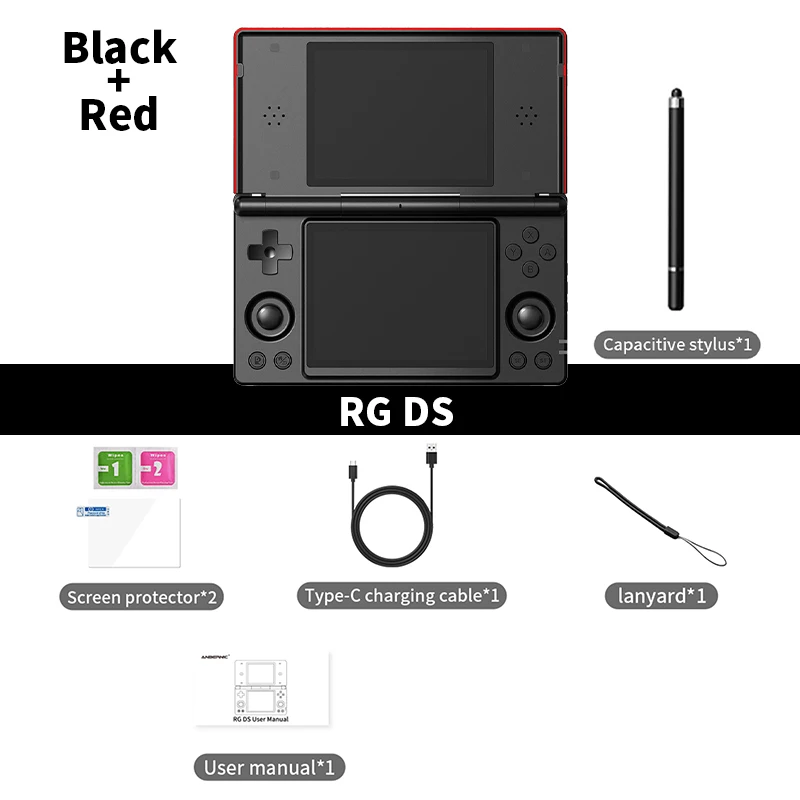 Dual Screen Handheld Gaming Console 4 Inch Android Red Black