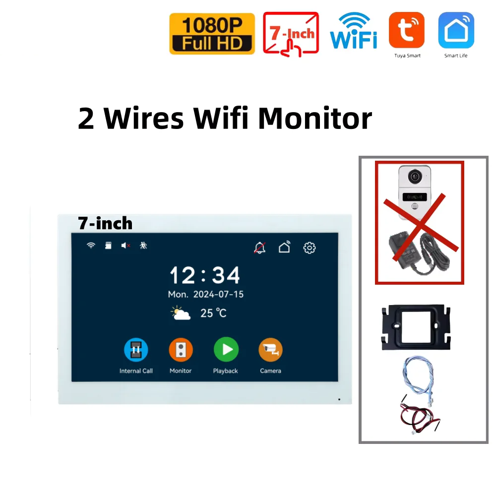 7 Inch Smart WiFi Doorbell Monitor 1080p Touch Screen