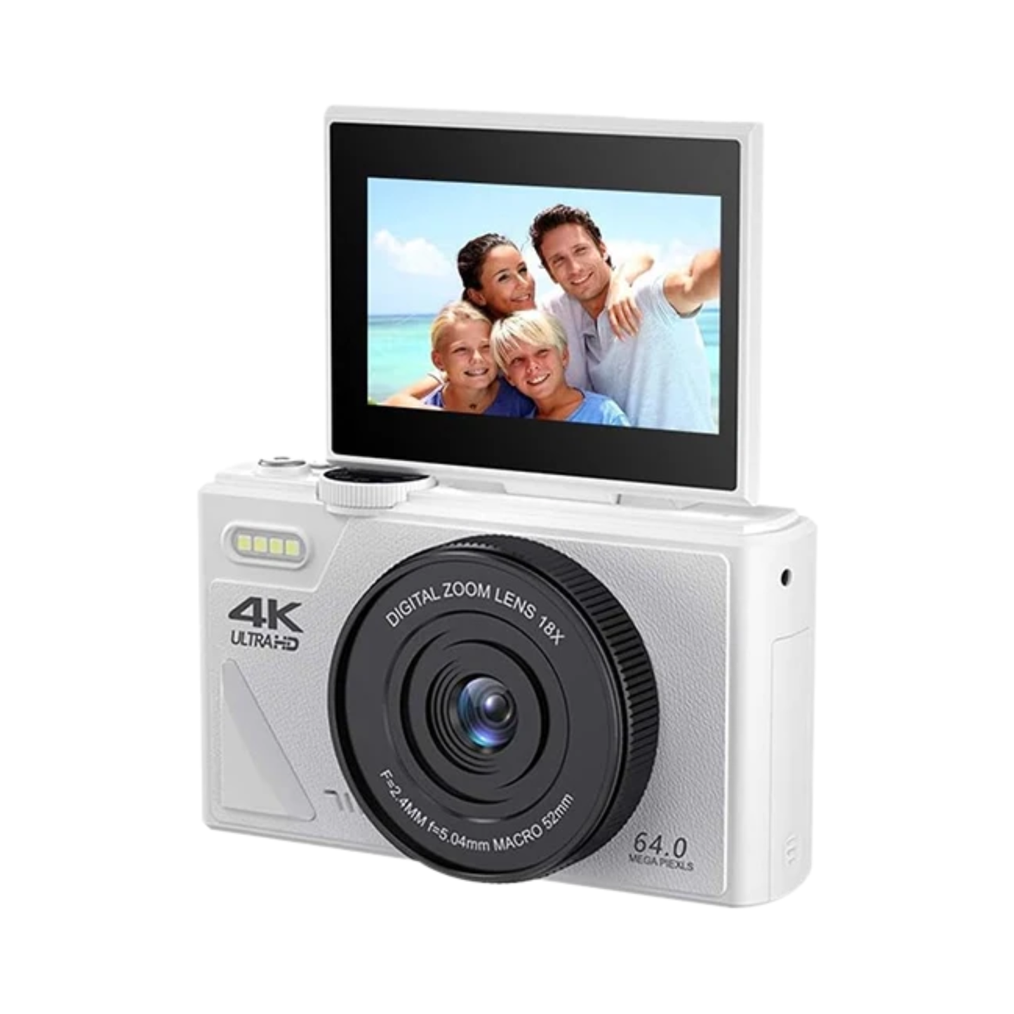White 4K Camera Rotatable Screen with 128GB Memory