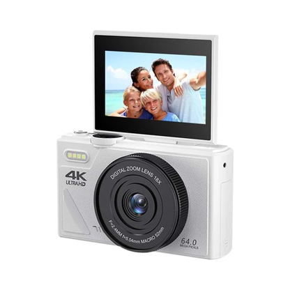 White 4K Camera Rotatable Screen with 128GB Memory