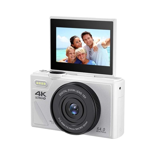 White 4K Camera Rotatable Screen with 128GB Memory