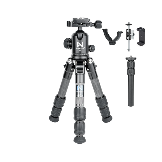 Portable Carbon Fiber Tripod Kit with Holder Column and Bag