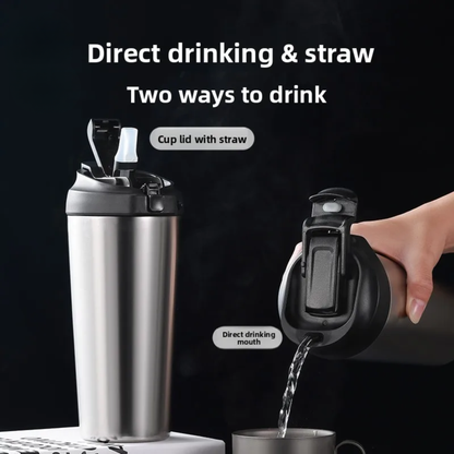 600ml Titanium Vacuum Thermos Cup Insulated Travel Mug Straw