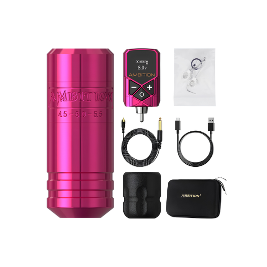 Professional Pink Wireless Tattoo Pen Kit Brushless Motor 2400mAh