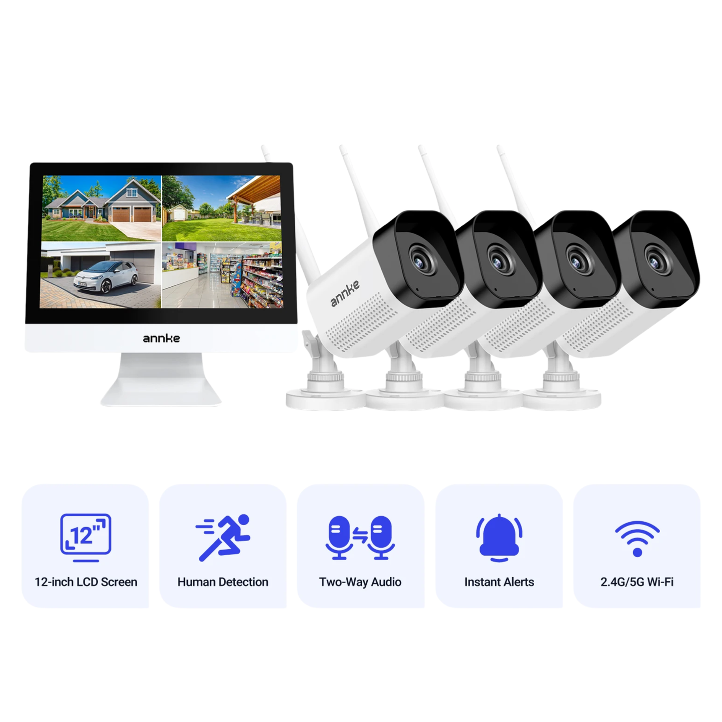 Smart Wireless Home Security Cameras with LCD Monitor