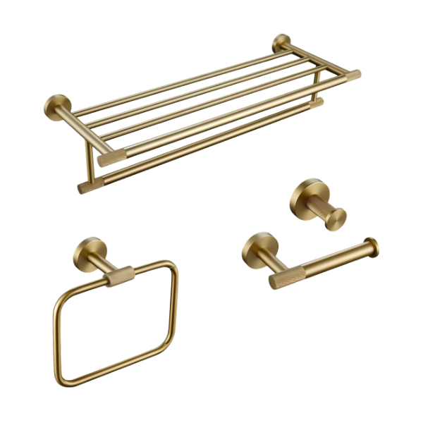 Gold Bathroom Accessories Set with Towel Bar and Hooks