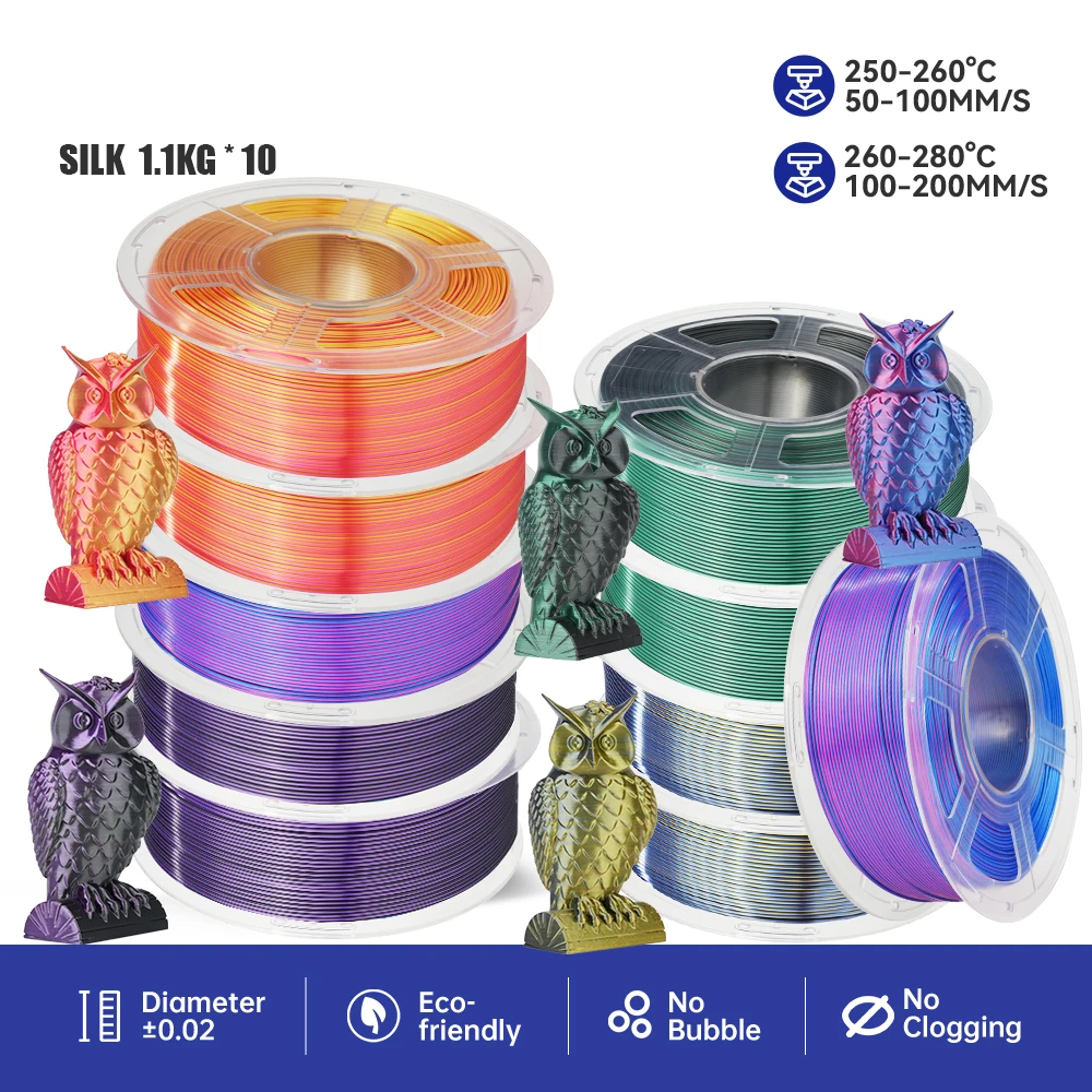 Multicolor PLA+ 3D Printer Filament 1.75mm 10 Rolls