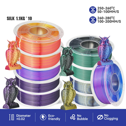 Multicolor PLA+ 3D Printer Filament 1.75mm 10 Rolls