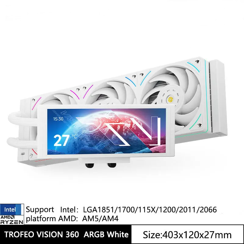 360 ARGB AIO CPU Cooler White with Custom LCD Display