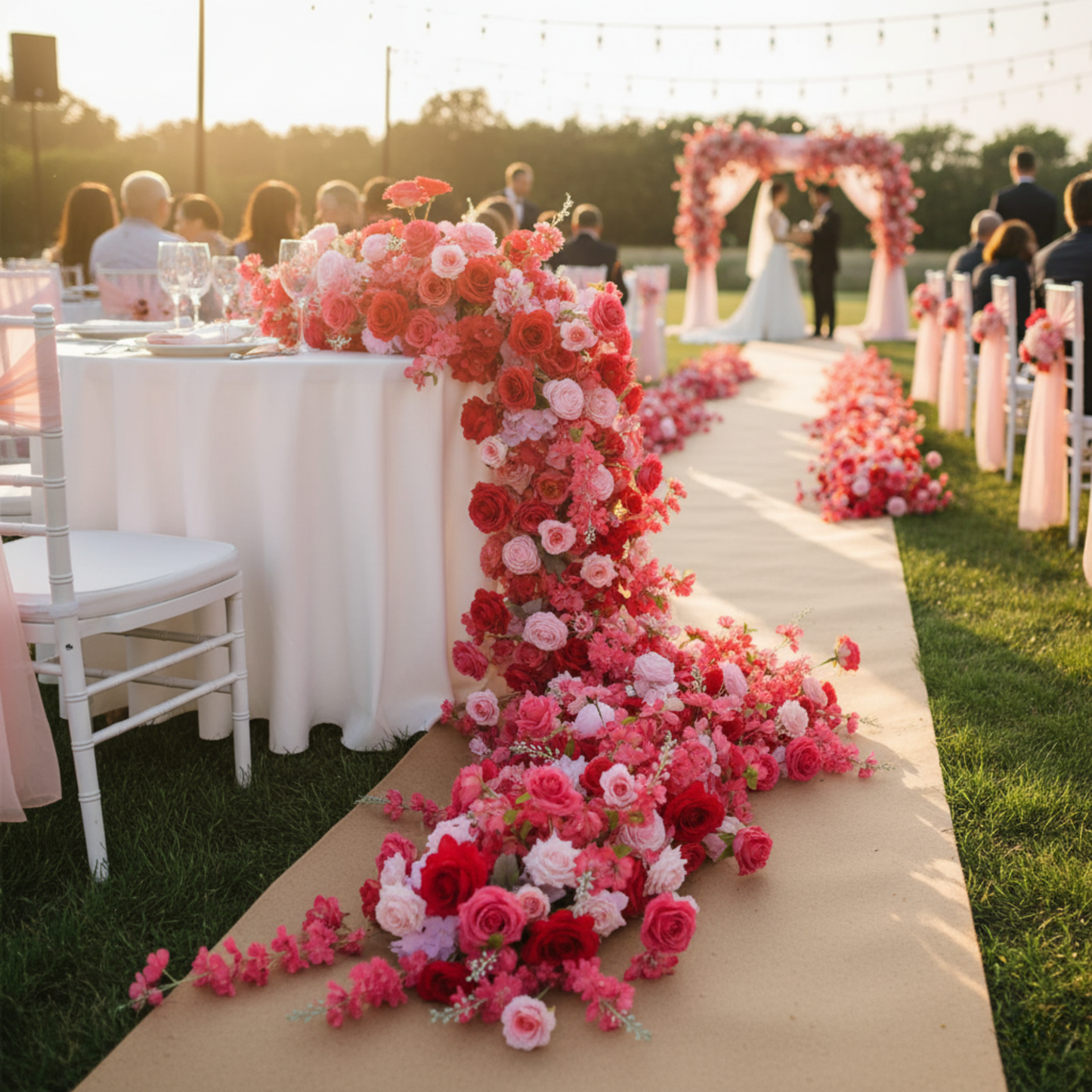 Romantic Faux Rose Garland for Party Backdrop