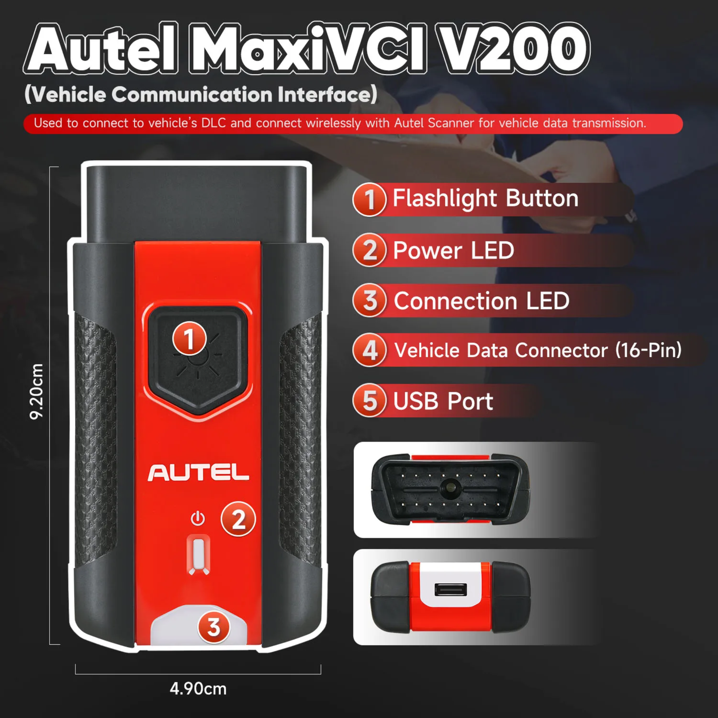 Portable Car Diagnostic Interface V200 Bluetooth Adapter
