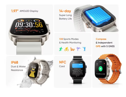 Black-Green AMOLED Smart Watch GPS Waterproof