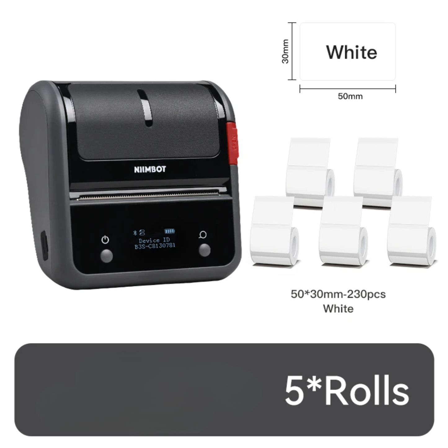 B3S Pocket Label Maker with White 5-Roll 50x30mm