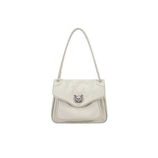 Elegant Grey Woven Tote Bag Leather Shoulder Bag