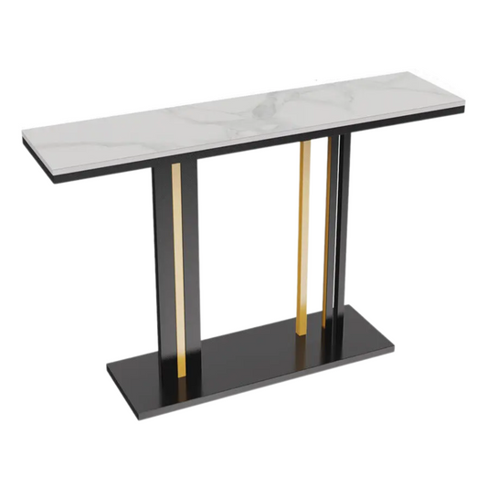 Long Marble Console Table with Durable Black Frame