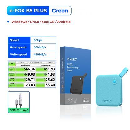 Lightweight 1TB USB 3.2 External SSD for Mac and Windows