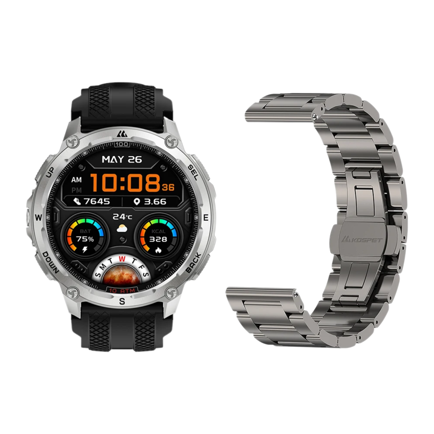 Rugged GPS Smartwatch 100M Waterproof with Extra Strap